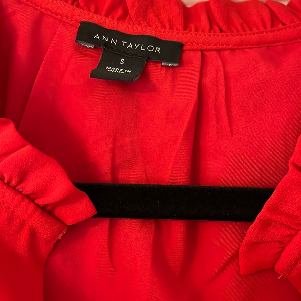 Ann Taylor Tomato Red Buttoned Tie Front Sundress with Ruffles and Tie Waist - Picture 2 of 5